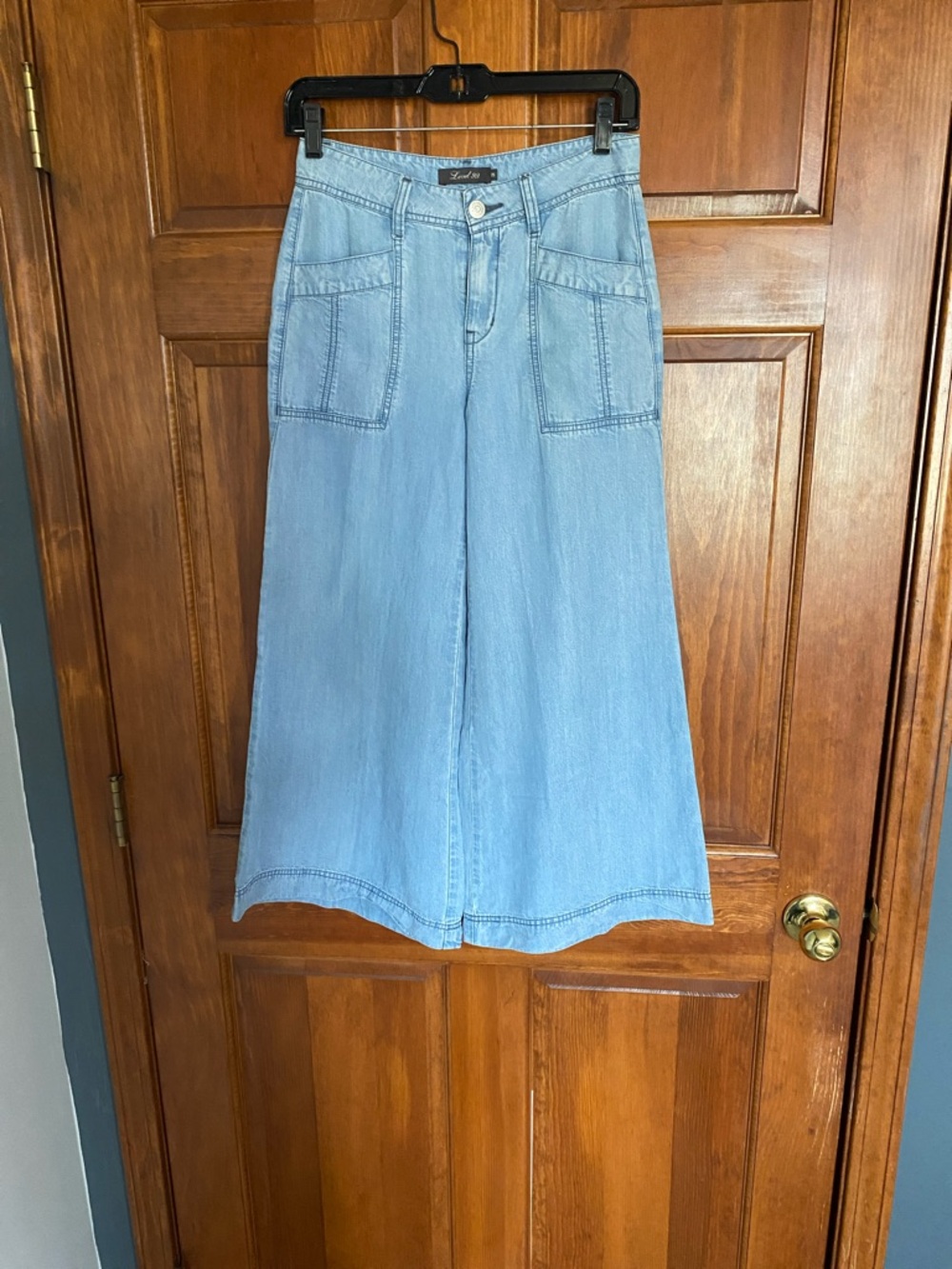 Level 99 Light Blue Wide-Leg Jeans with Front Patch Pockets